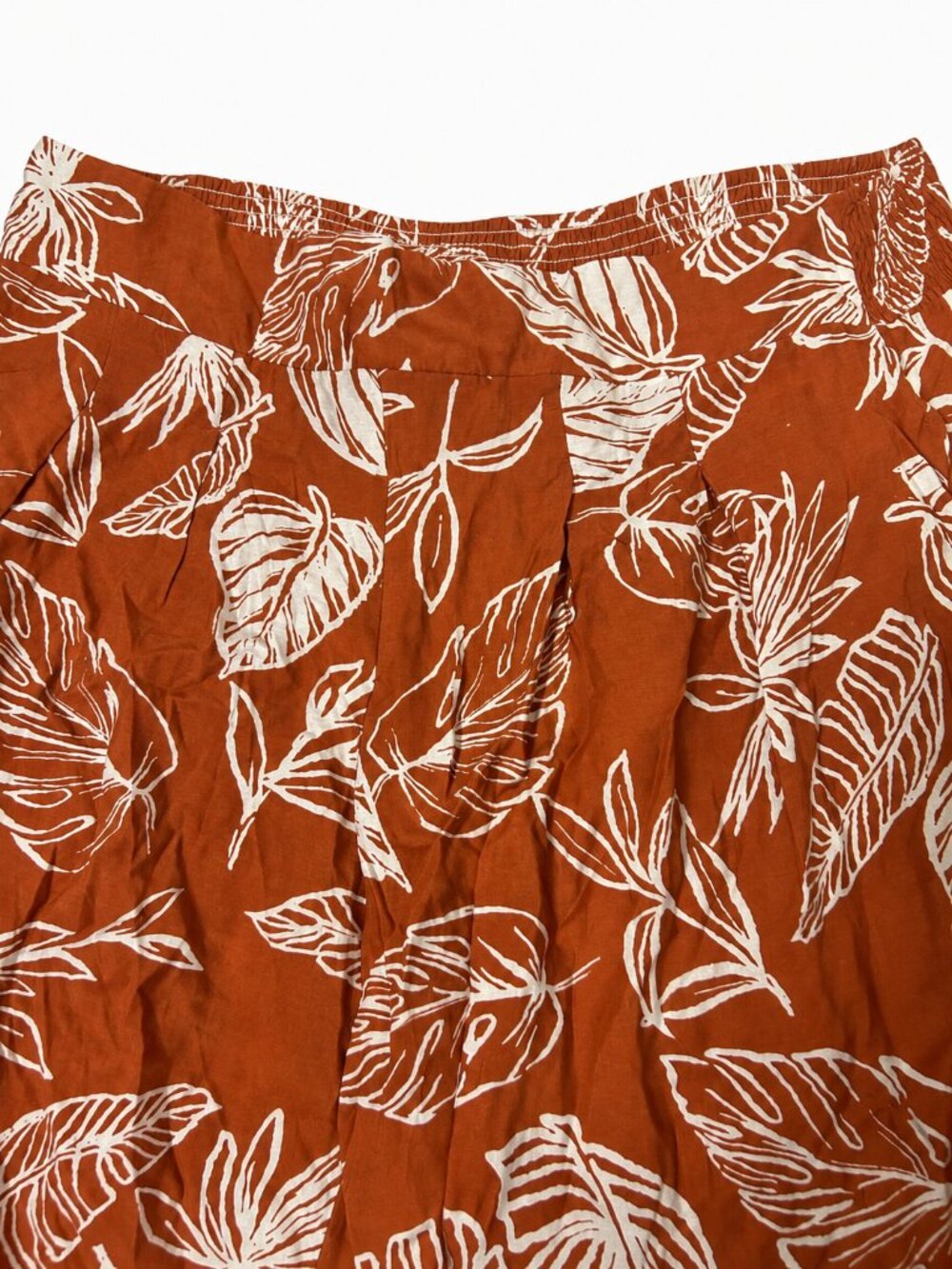 Polagram 2X Rust Tropical Leaf Print Wide Leg Pull On Palazzo Pants - Picture 3 of 5